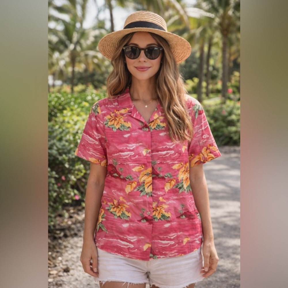 Tommy Bahama Floral Hawaiian Pink Women's Top M